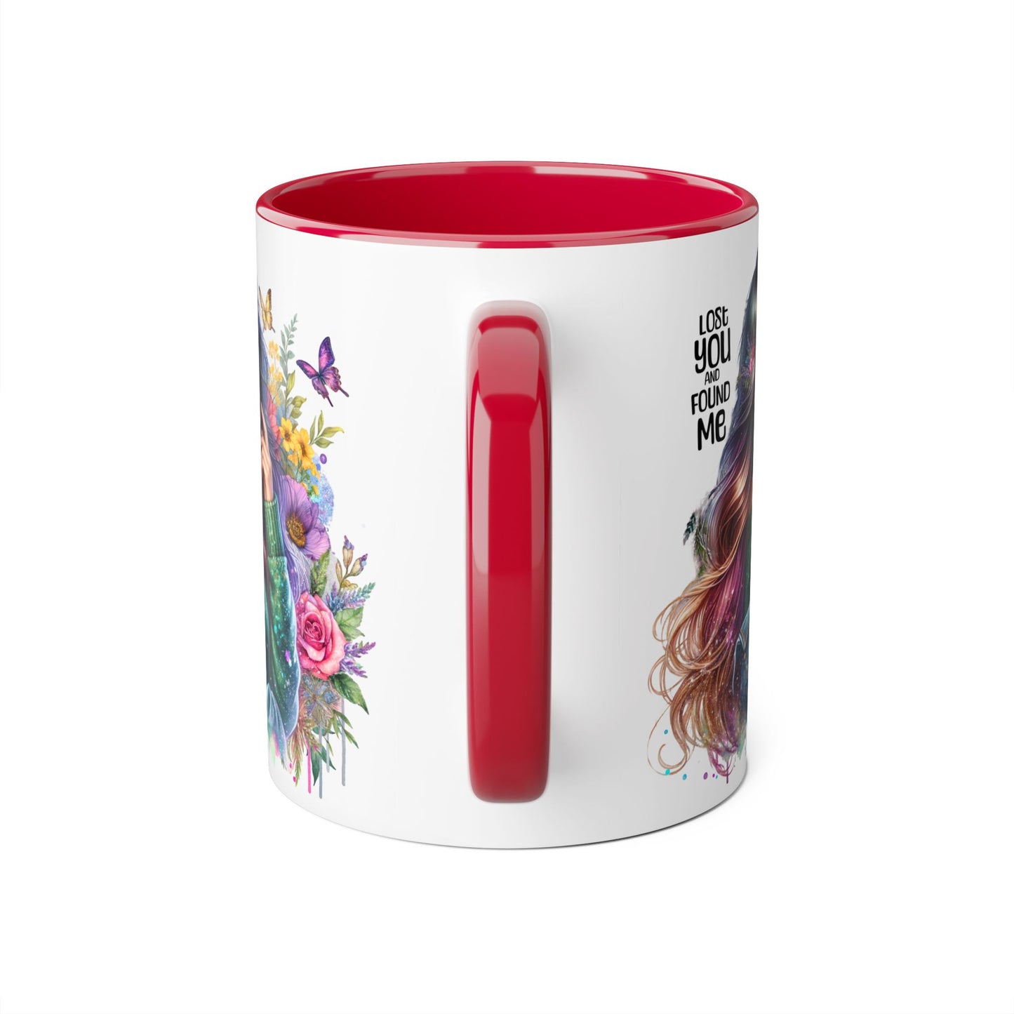 Colorful Accent Mug - "Lose You and Found Me" Design for Coffee Lovers, Unique Gift for Her, Floral Art Mug, Inspirational Drinkware