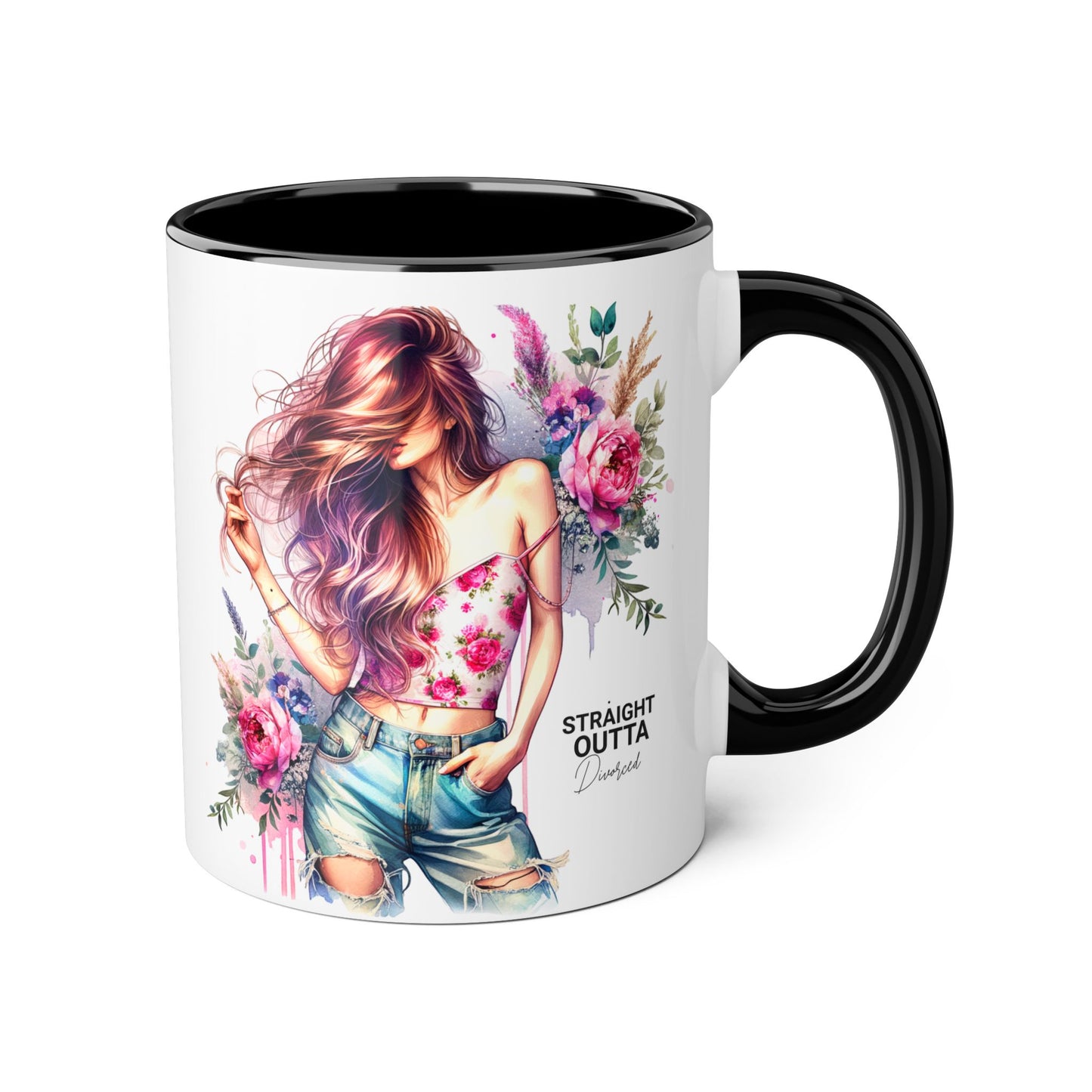 Straight Outta Divorced Humoristic Floral Accent Mug - Inspiring Gift for Friends, Unique Coffee Cup, Perfect for Birthdays, Home Decor, Coffee Lovers