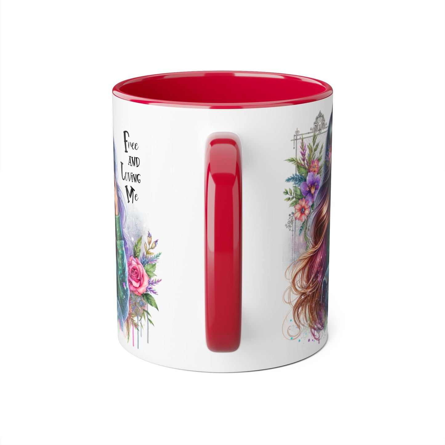Bohemian Chic Accent Mug, Free and Loving Me 11oz Coffee Cup, Gifts for Her, Artistic Drinkware, Unique Home Decor, Floral Coffee Mug