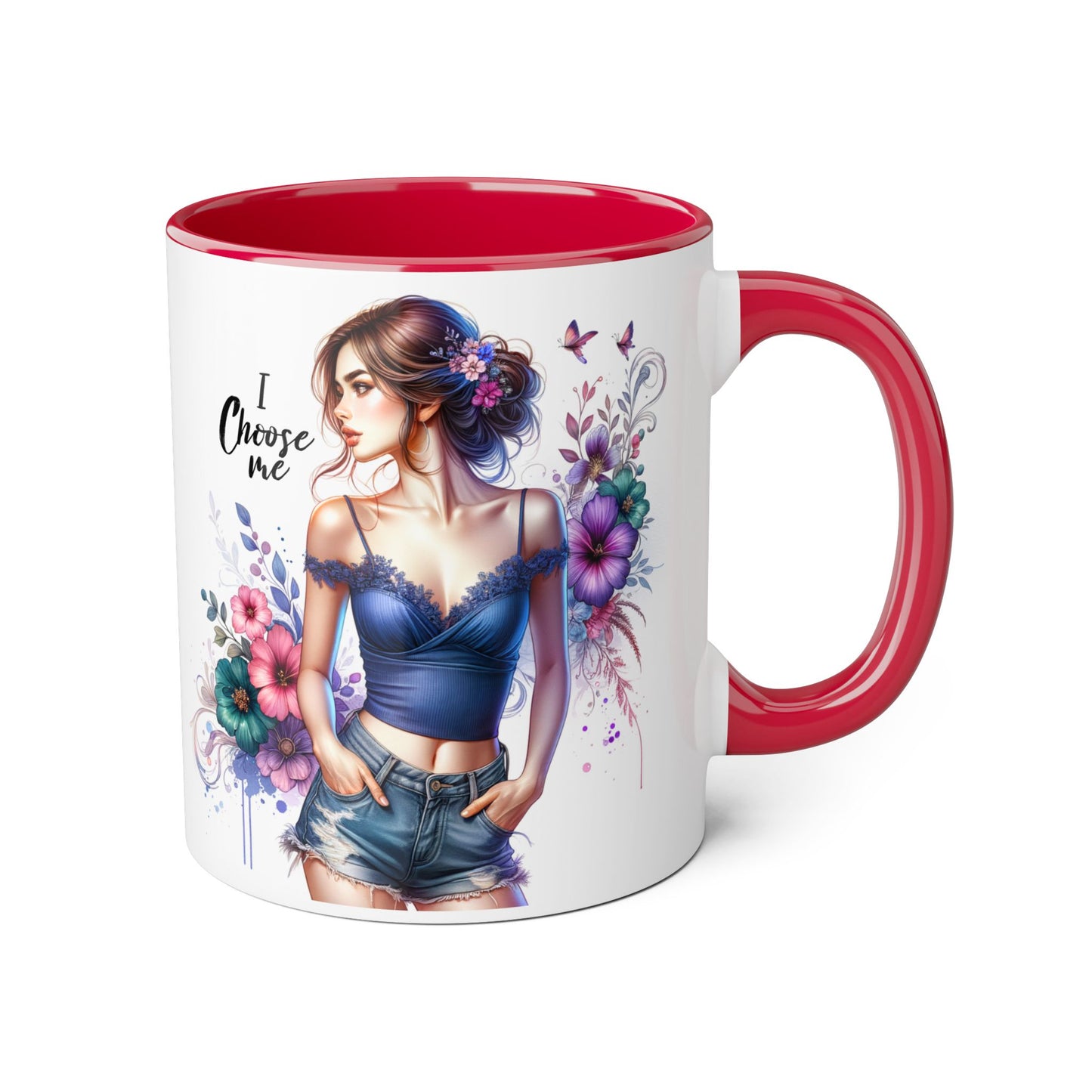 I Choose Me Floral Art Accent Mug, Inspirational Coffee Cup, Gifts for Her, Home Decor, Birthday Present, Self-Care Reminder