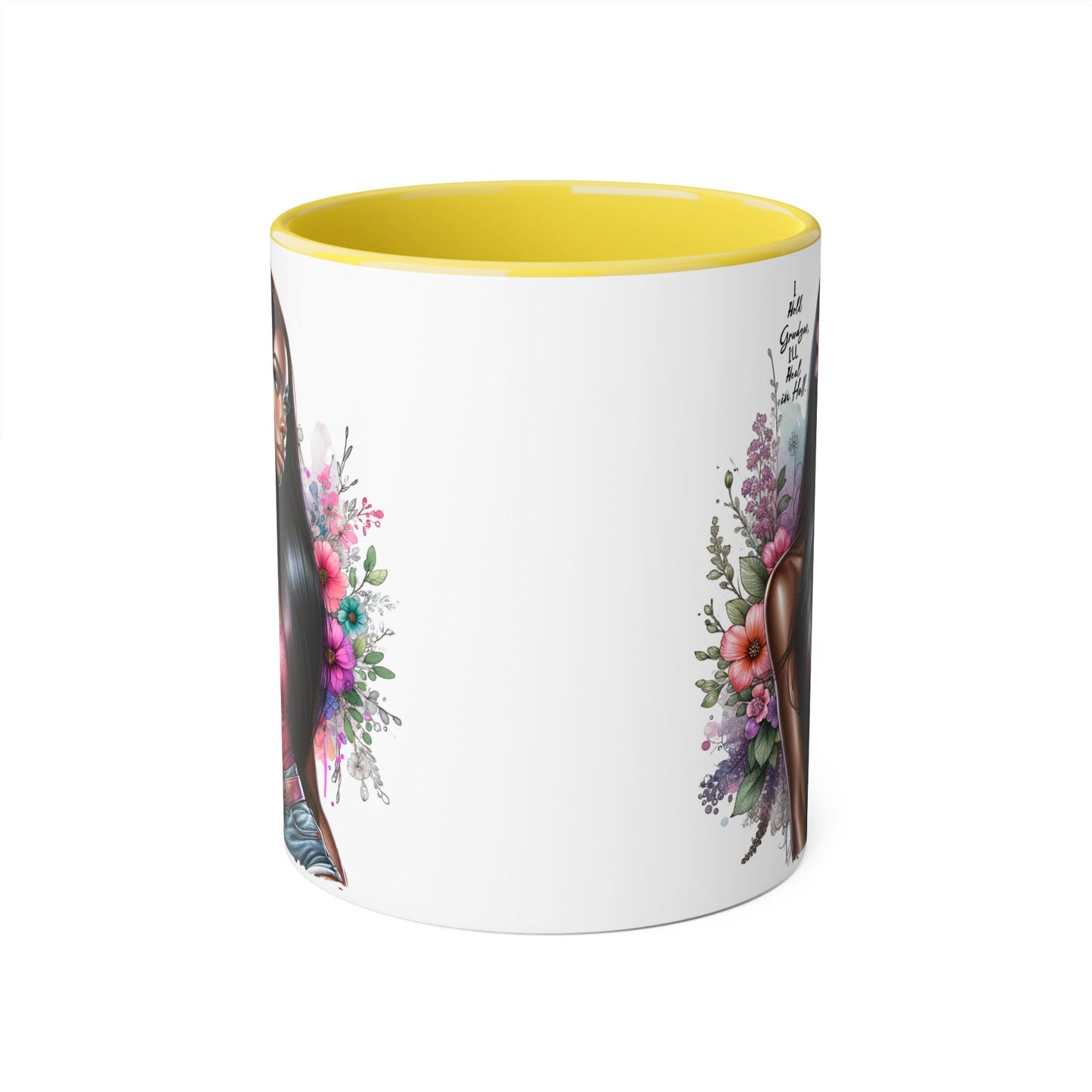 I Hold Grudges, I'll Heal in Hell  Humoristic Floral Portrait Coffee Mug - Perfect Gift for Her, Stylish Home Decor, Inspirational Quote, Unique Tea Cup, Birthday Treat