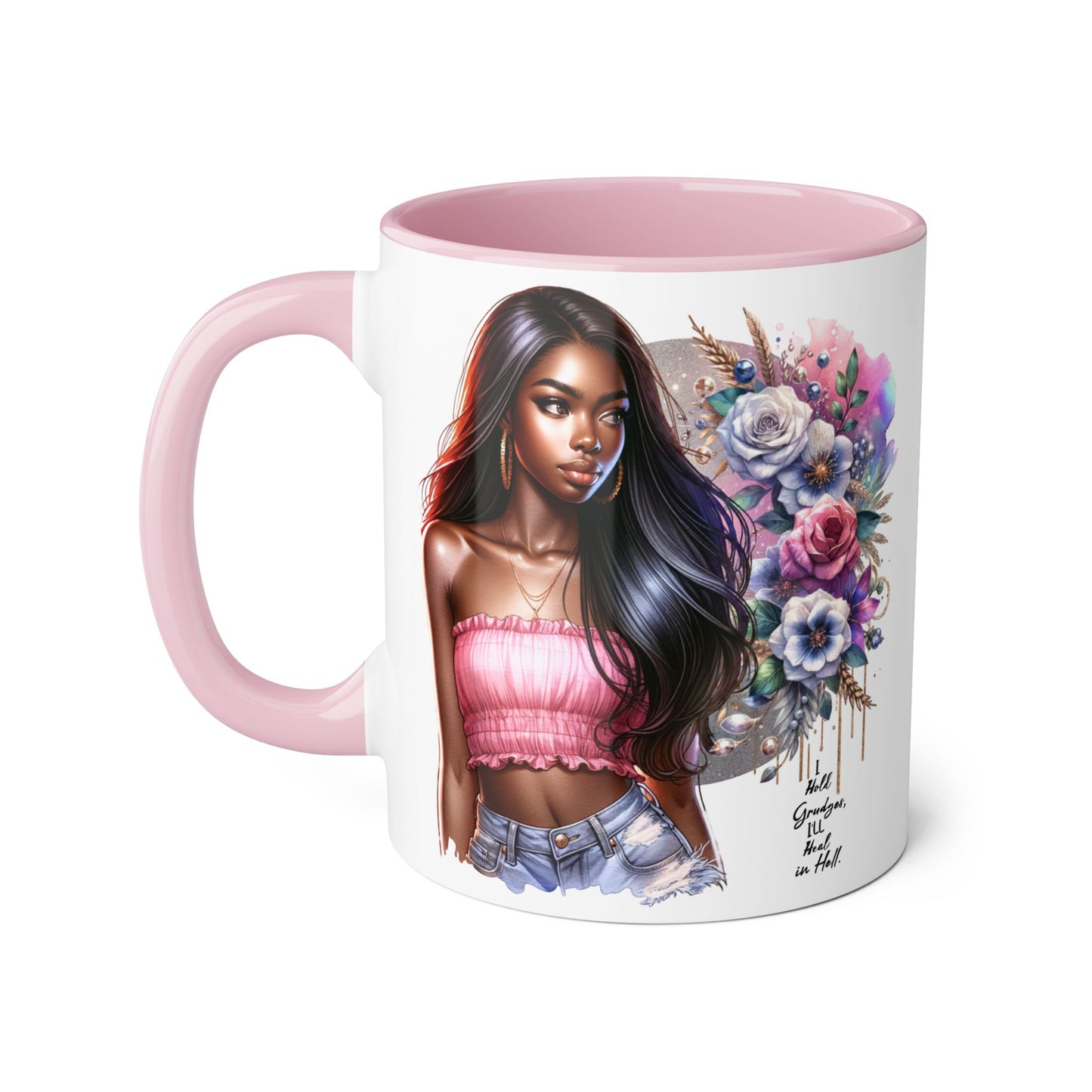 I Hold Grudges, I'll Heal in Hell  Humoristic Bohemian Floral Accent Mug, Stylish Coffee Cup, Ideal for Gifting, Home Decor, Motivational Quote Mug, Perfect for Every Occasion