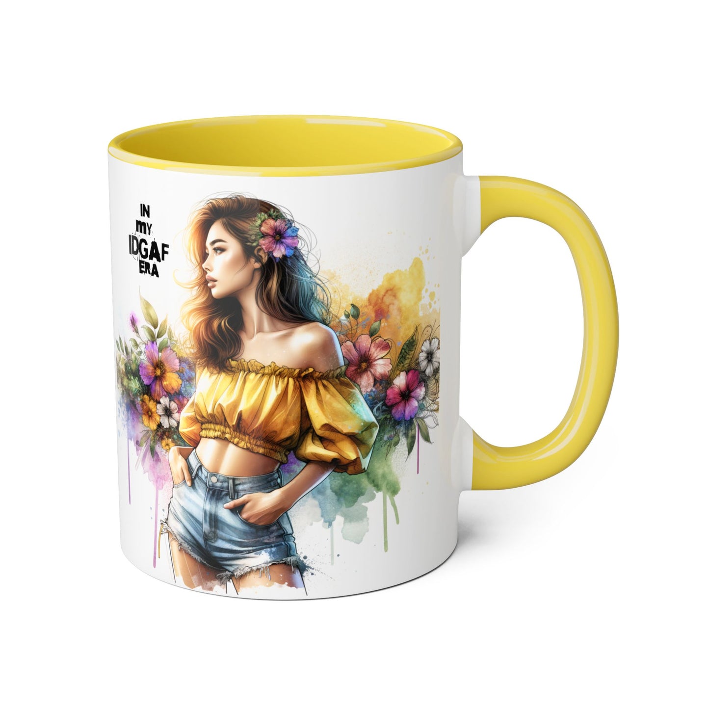 Colorful IDGAF Era Accent Mugs, Unique Coffee Cup for Bold Souls, Gifts for Women, Floral Design Mugs, Fun Cafe Mugs