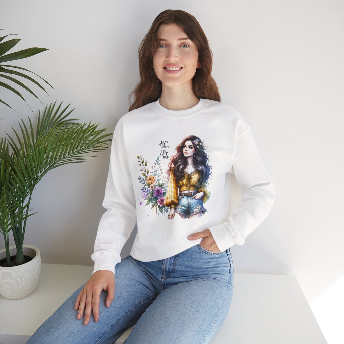 I Don't Make Mistakes, I Just Date Them Floral Graphic Crewneck Sweatshirt, Cozy Casual Wear, Boho Sweatshirt, Gift for Her, Fall Fashion Must-Have