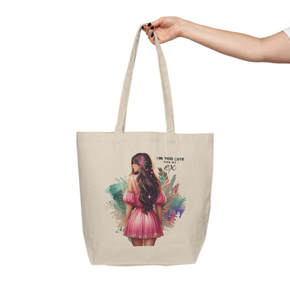 I'm Too Cute For My Ex Art Canvas Shopping Tote | Eco-Friendly Bag, Floral Tote, Gift for Her, Summer Accessory, Trendy Grocery Bag