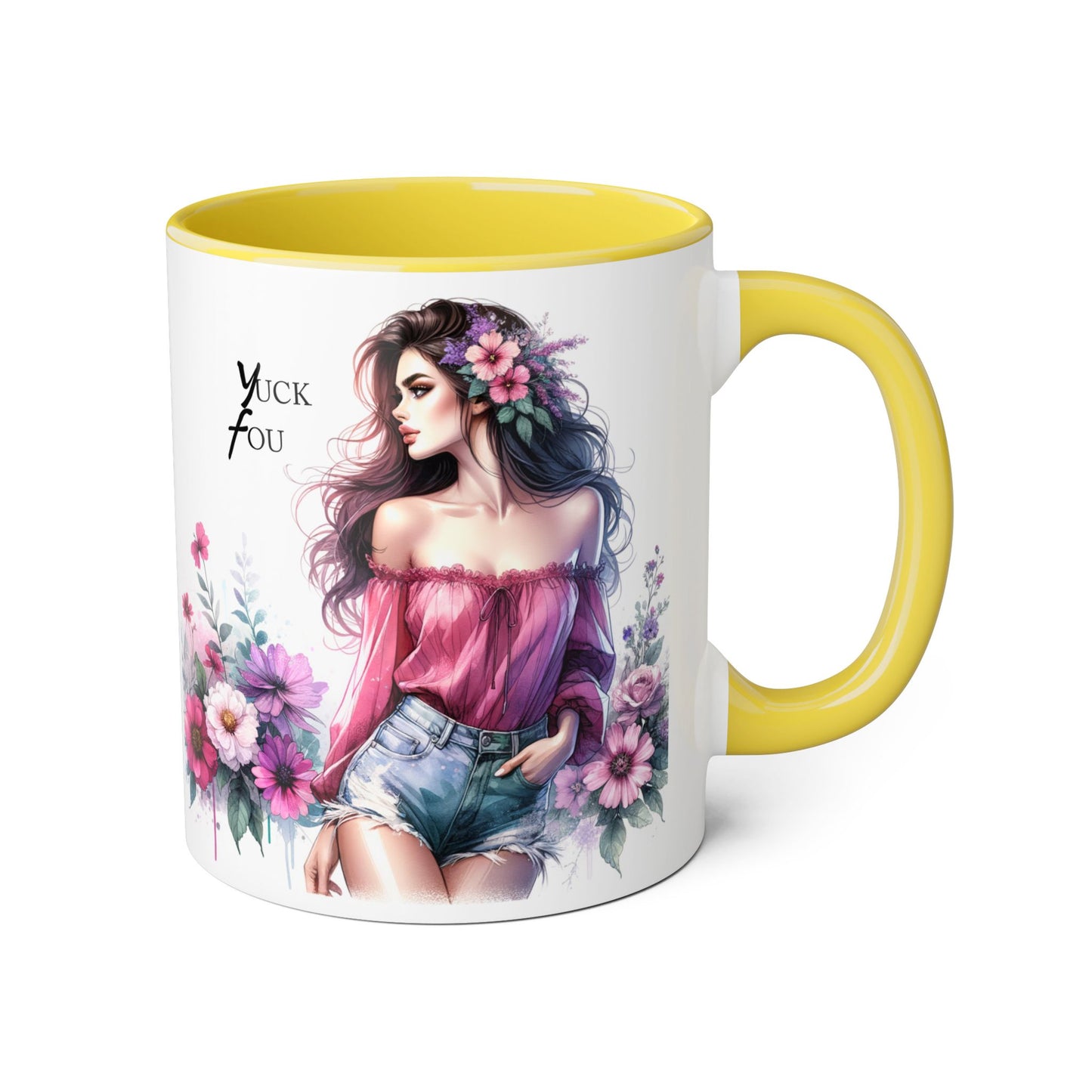 Yuck Fou Floral Boho Accent Mug, 11oz Coffee Cup, Gifts for Her, Birthday Present, Unique Art Mug, Home Decor