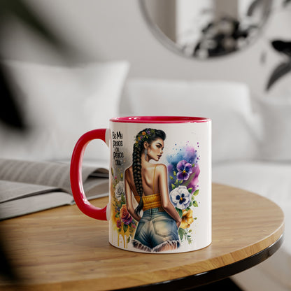 Artistic Black Handle Mug with Inspirational Message, Be My Peace or Peace Out, Unique Gift for Coffee Lovers, Colorful Floral Design, [...]