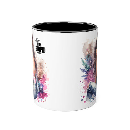 Not With Stupid Anymore Humoristic Stylish Accent Mug - Not With Stupid, Gift for Coffee Lovers, Unique Coffee Mug, Floral Design, Funny Mug for Friends, Sassy Gift