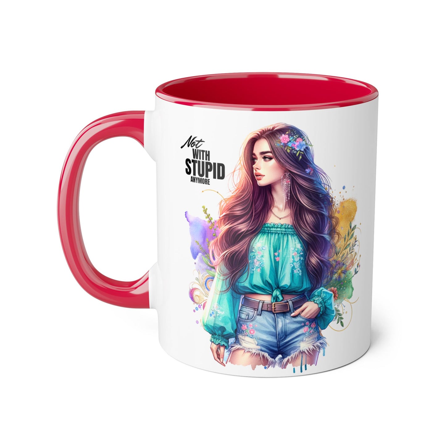 Not With Stupid Anymore Humoristic 11oz Accent Mug This humoristic mug