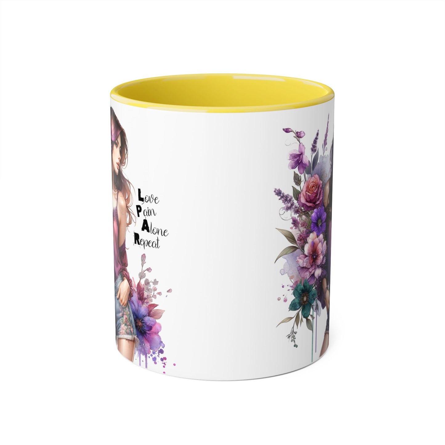 Bohemian Floral Accent Mug | Love Pain Alone Repeat Gift for Her, Inspirational Coffee Cup, Unique Home Decor, Art Mug