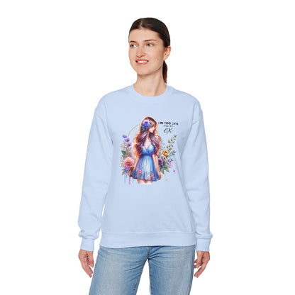 I'm Too Cute For My Ex Floral Illustration Sweatshirt, Cozy Unisex Crewneck, Perfect for Gifts, Casual Wear, Vibrant Art Pullover, Everyday Comfort
