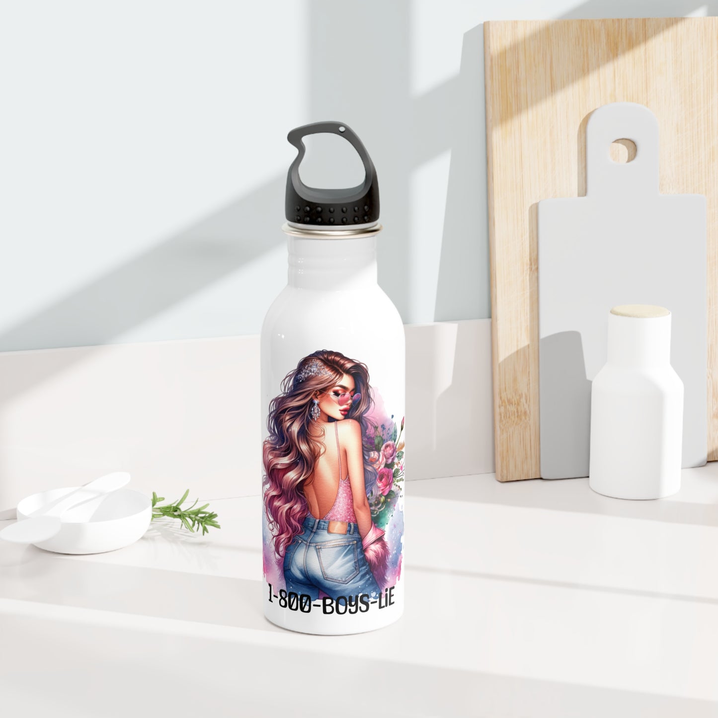 Chic Stainless Steel Water Bottle with '1-800-BOYS-LIE' Design | Stylish Hydration, Perfect for Gifts, Fitness, and Everyday Use