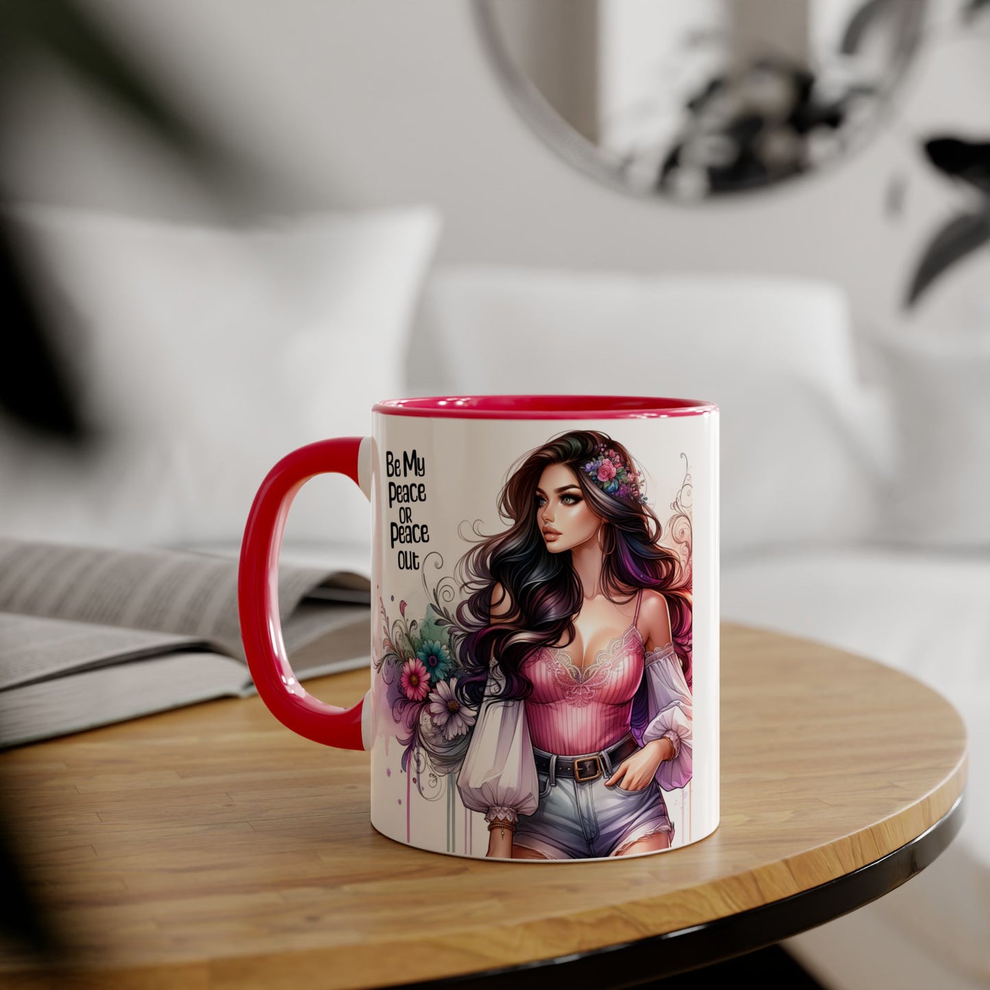 Bohemian Accent Mug, Be My Peace or Peace Out Gift, Artistic Coffee Mug, Floral Coffee Cup, Gift for Her