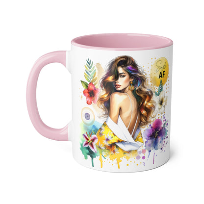 Single AF Colorful Motivational Accent Mug with Floral Design, Perfect for Gifts and Daily Inspiration