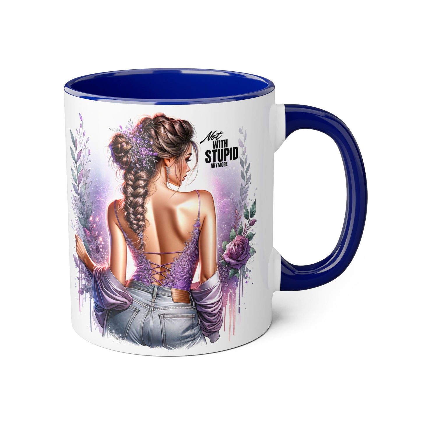 Not With Stupid Anymore Humoristic Bohemian Accent Mug, Artful Coffee Cup for Unique Gifts, Decorative Drinkware, Home Decor, Thoughtful Present