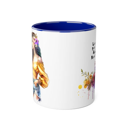 Colorful Floral Accent Mug, Love Pain Alone Repeat, Inspirational Coffee Cup, Gift for Friends, Art Lover Mug