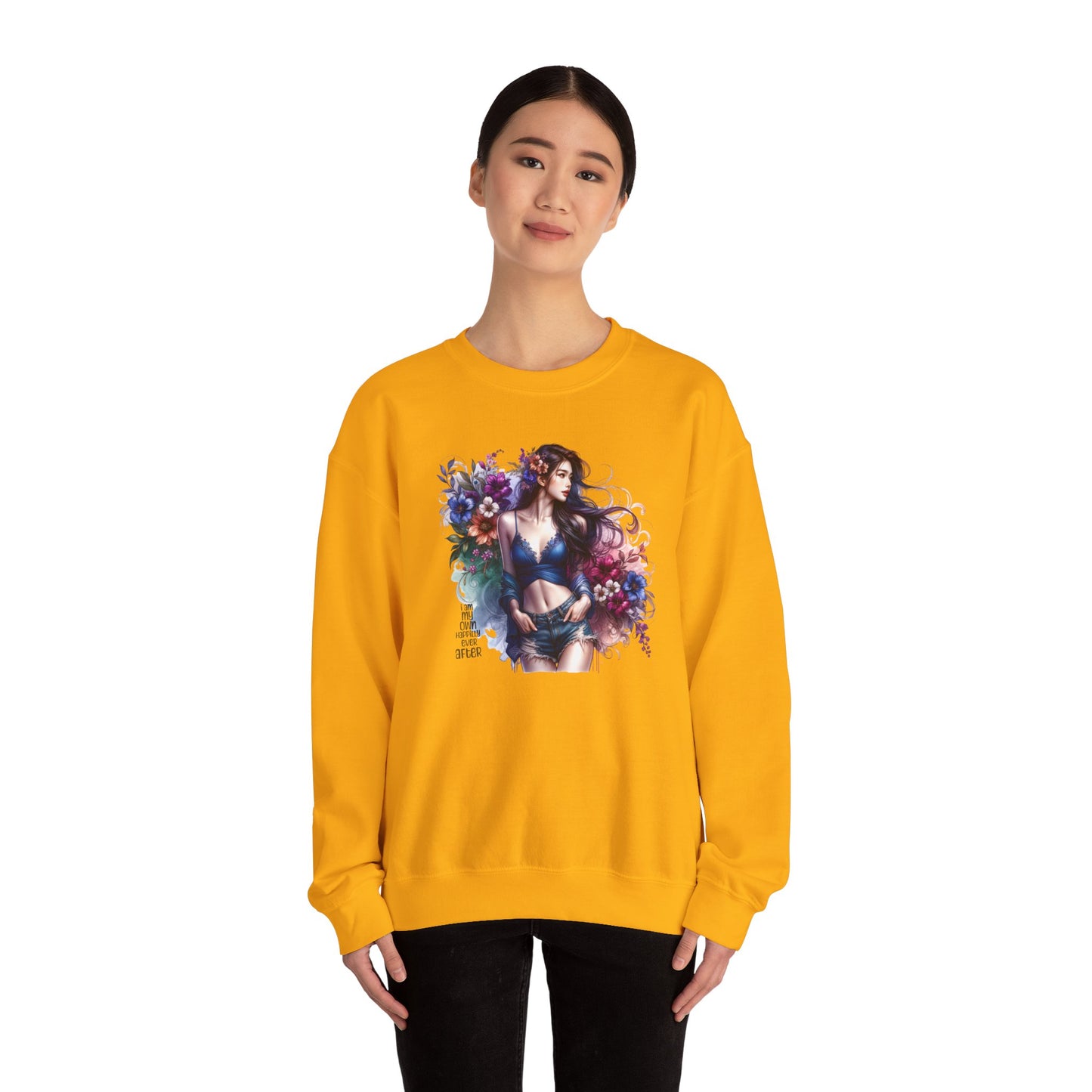 I Am My Own Happily Ever After  Floral Goddess Sweatshirt | Cozy Unisex Crewneck | Perfect Gift for Fall/Winter, Artistic Apparel, Wall Art Sweatshirt, Everyday Wear