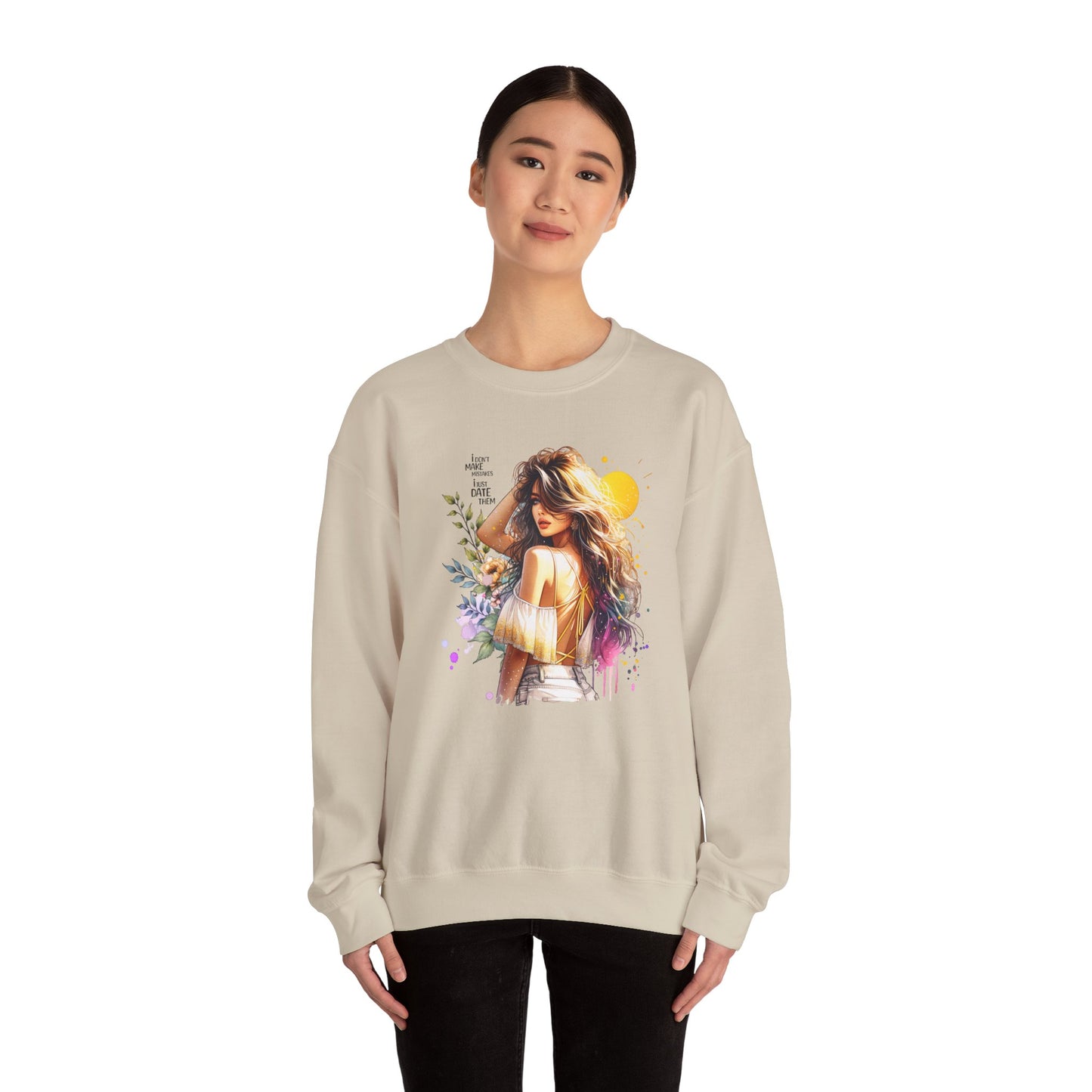 I Don`t  Make Mistakes, I Just Date Them Chic Floral Art Crewneck Sweatshirt, Cozy Gift for Her, Casual Wear, Fashionable Sweatshirt, Relaxed Style