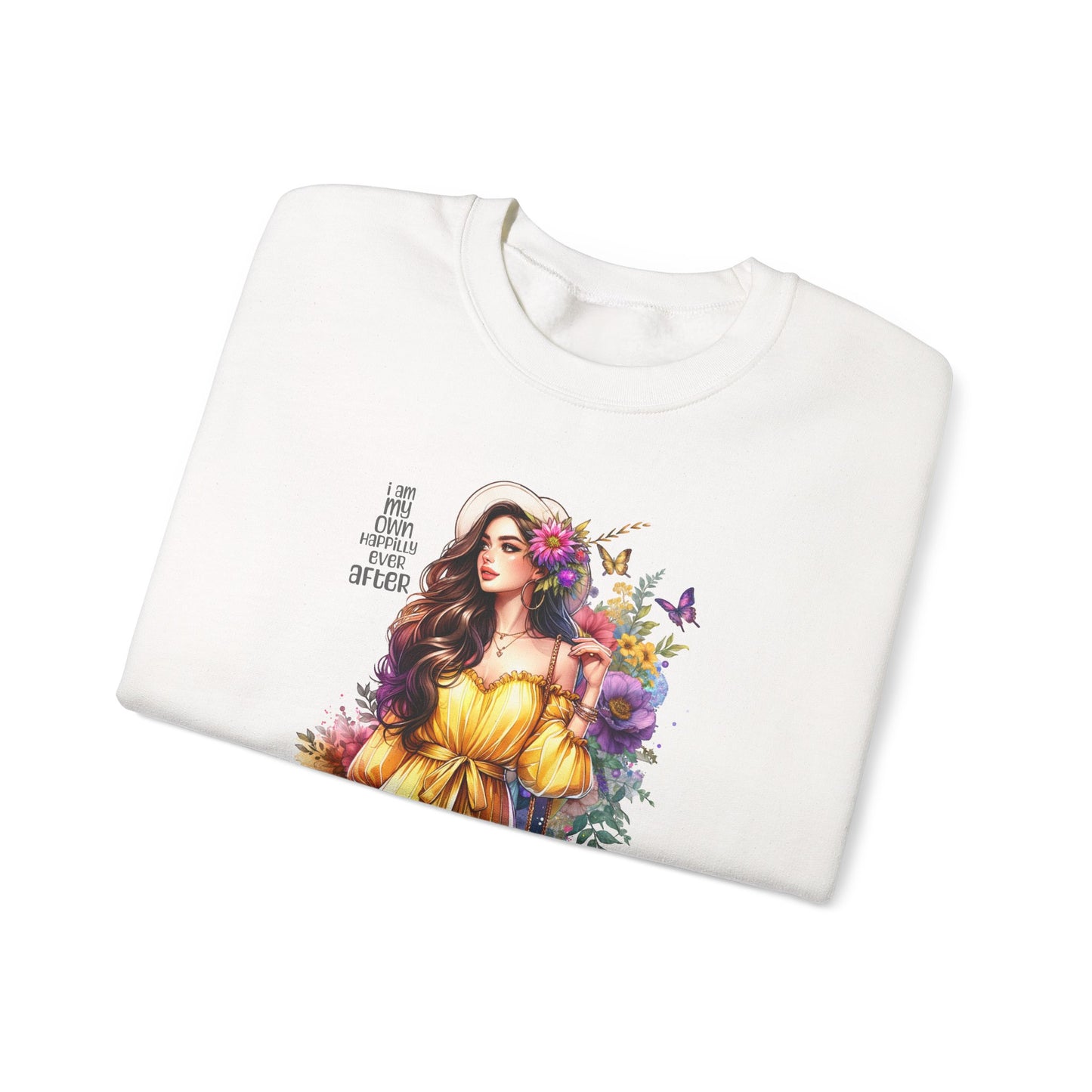 I Am My Own Happily Ever After  Floral Goddess Crewneck Sweatshirt - Boho Chic, Cozy Style, Perfect for Spring, Gift for Her, Casual Wear, Everyday Comfort