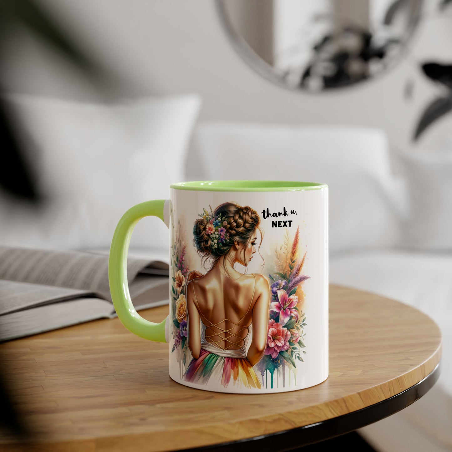 Thank U, Next Floral Artwork Accent Mug, Thank U Next Coffee Mug, Gift for Her, Floral Style Drinkware, Unique Home Decor