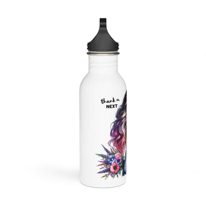 Thank U, Next Stylish Stainless Steel Water Bottle, Trendy Reusable Hydro Flask, Eco-friendly Gift for Women, Motivational Water Bottle, Floral Design