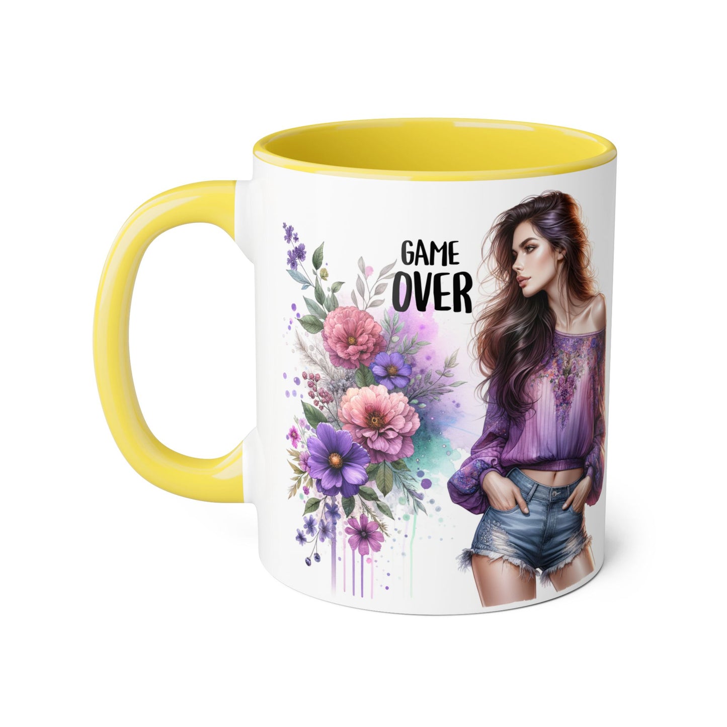 Floral Game Over Mug - Fun Coffee Cup, Gift for Game Lovers, Cute Floral Drinkware, Unique Mother's Day Gift, Tea Mug
