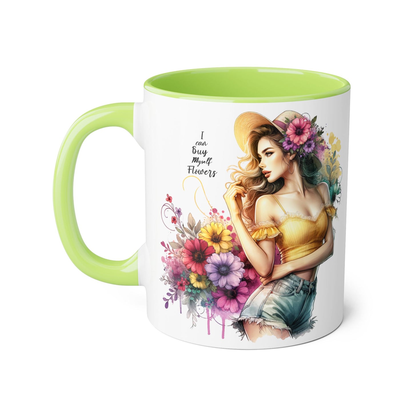 I Can Buy Myself Flowers Chic Floral Accent Mug, Coffee Cup, Gift for Flower Lovers, Tea Mug, Spring Decor, Mother's Day, Home Office Vibe