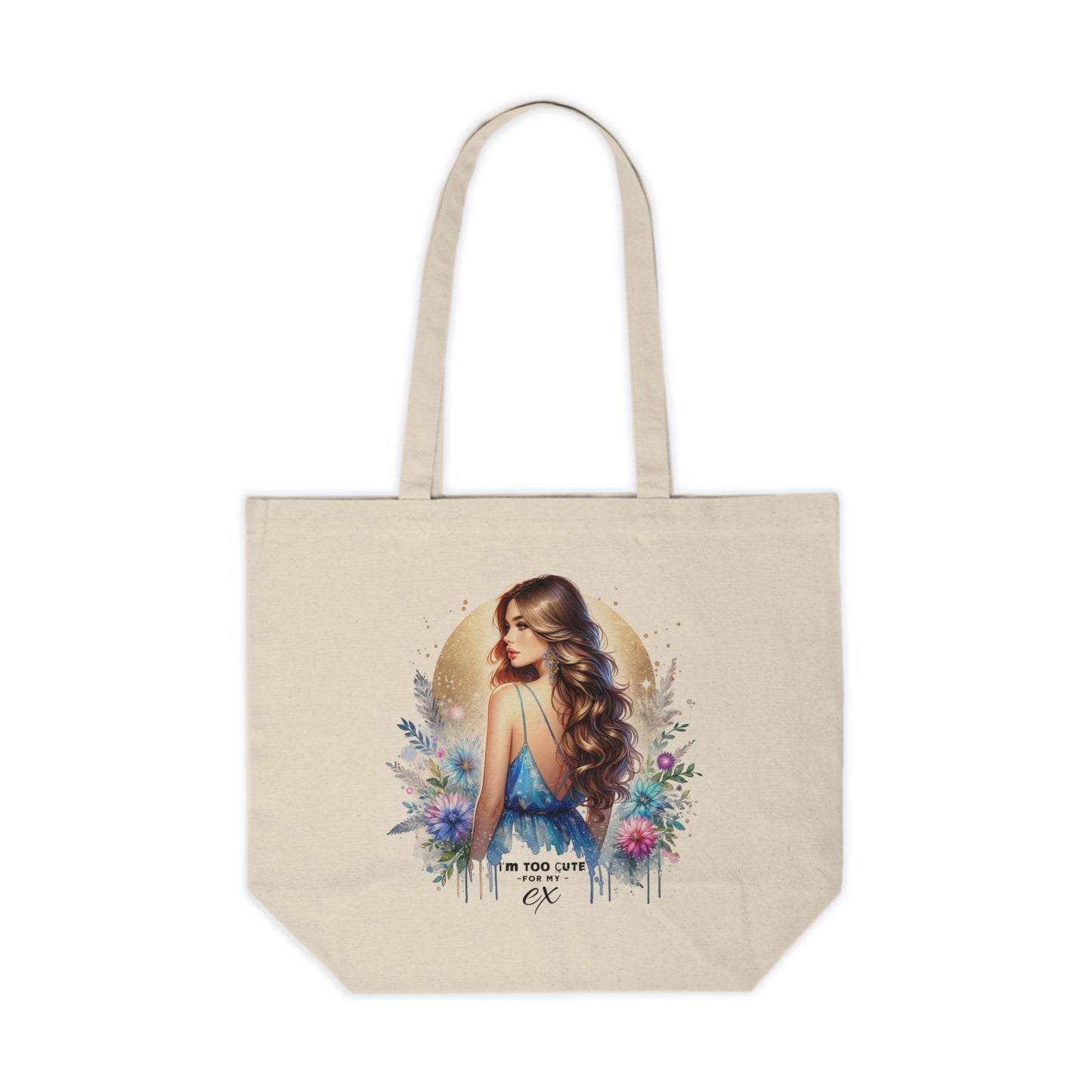 I'm Too Cute For My Ex Stylish Canvas Shopping Tote with Floral Design, Eco-Friendly Tote Bag, Reusable Grocery Bag, Urban Fashion Accessory, Perfect Gift for Her