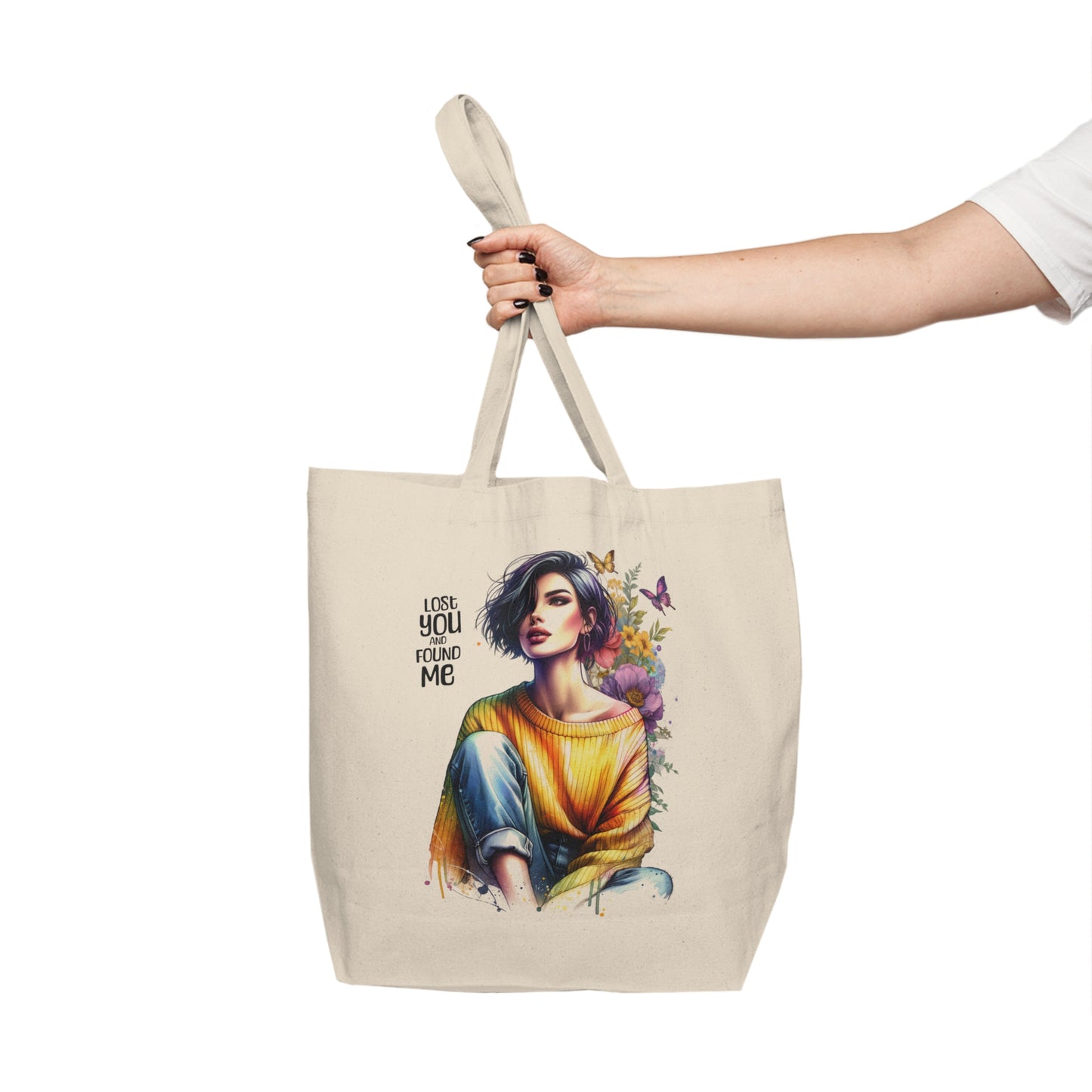 Lost You and Found Me Stylish Canvas Tote Bag - Eco-Friendly Shopping, Beach Days, Gift for Her, Art Inspired, Statement Accessories