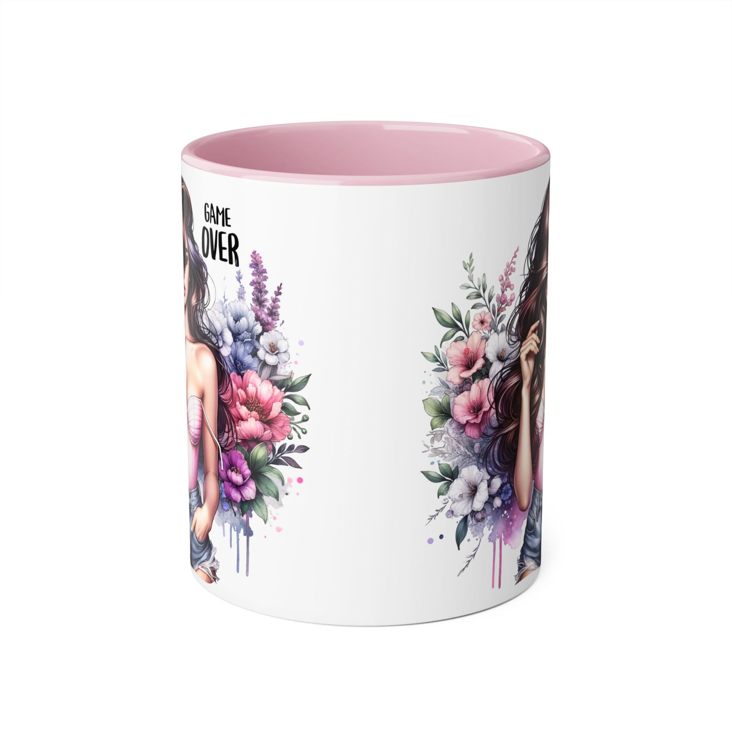 Game Over Floral Accent Mug - 11oz, Coffee Cup for Her, Gift for Gamers, Fun Tea Mug, Unique Kitchen Decor, Women’s Gift Idea