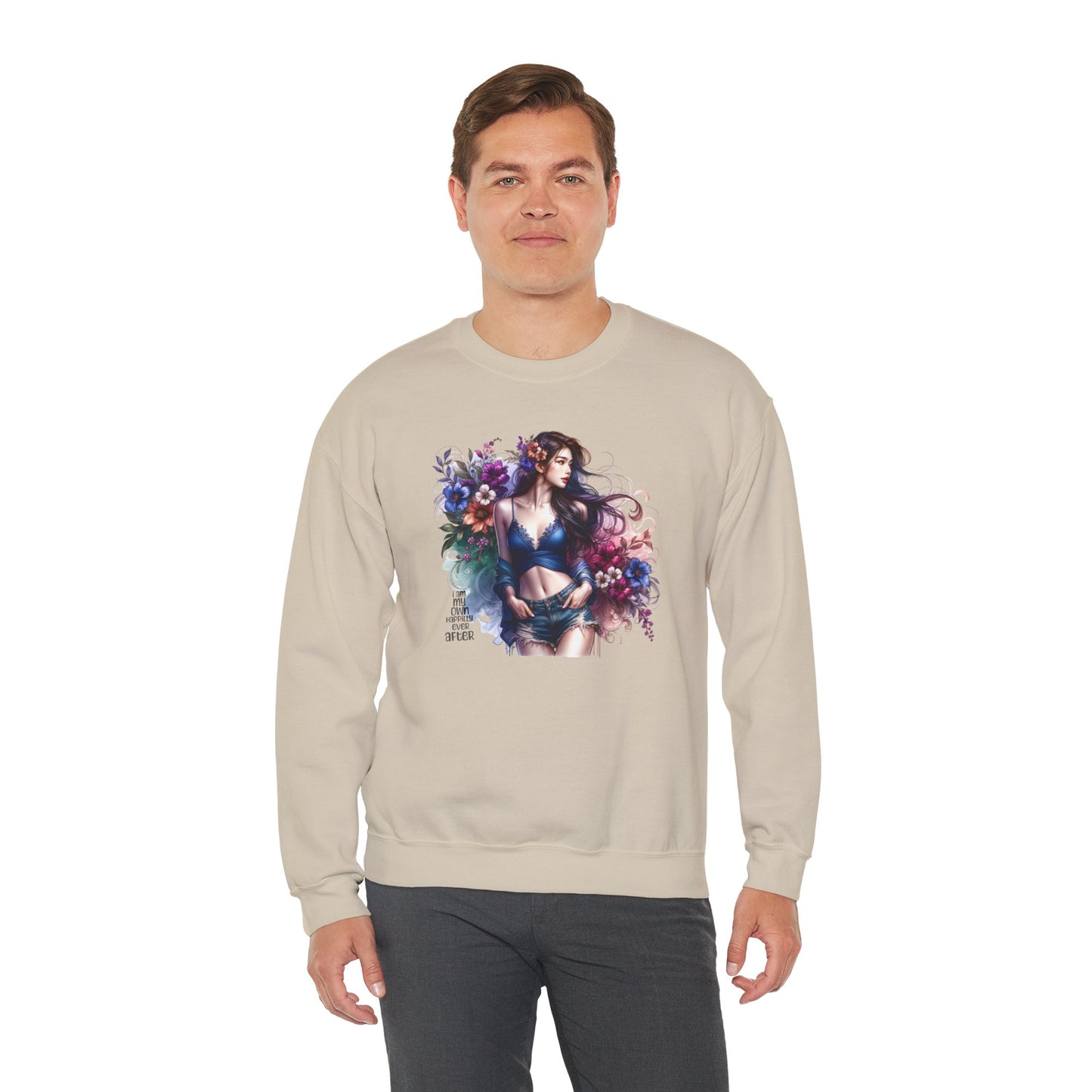 I Am My Own Happily Ever After  Floral Goddess Sweatshirt | Cozy Unisex Crewneck | Perfect Gift for Fall/Winter, Artistic Apparel, Wall Art Sweatshirt, Everyday Wear