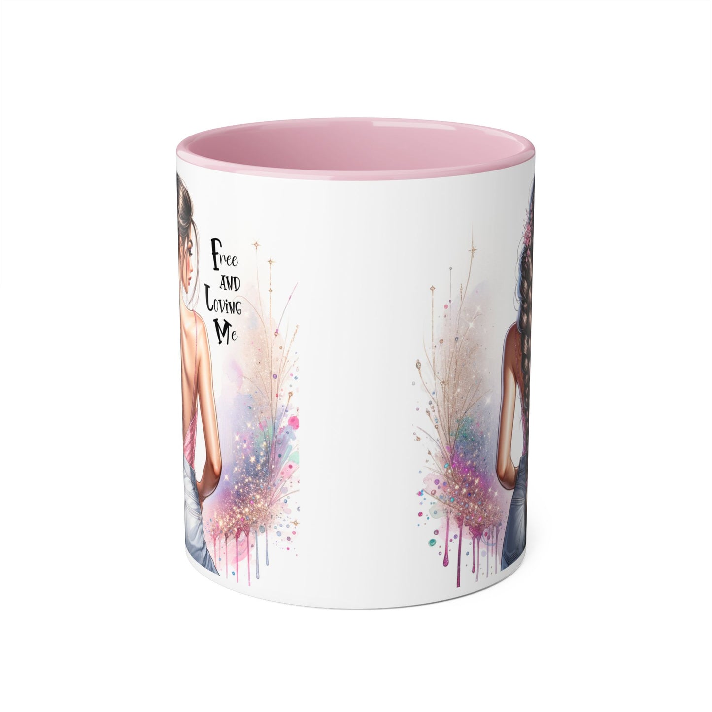 Empowerment Accent Mug, 11oz - Free And Loving Me Design, Inspirational Gift, Coffee Lovers, Self-Love, Artistic Home Decor, Feminine Vibe