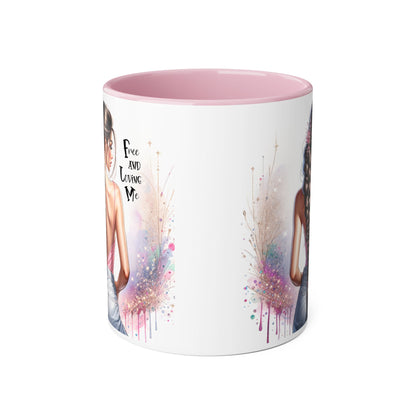 Empowerment Accent Mug, 11oz - Free And Loving Me Design, Inspirational Gift, Coffee Lovers, Self-Love, Artistic Home Decor, Feminine Vibe