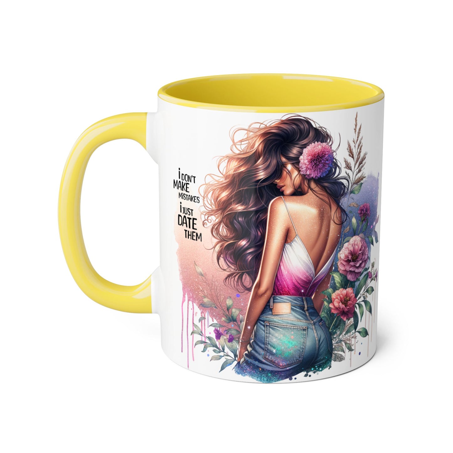 I Don't Make Mistakes, I Date Them Nature-Inspired Accented Mug, Floral Coffee Cup, Gift for Her, Boho Style, Inspirational Quote, Perfect for Birthdays and Celebrations