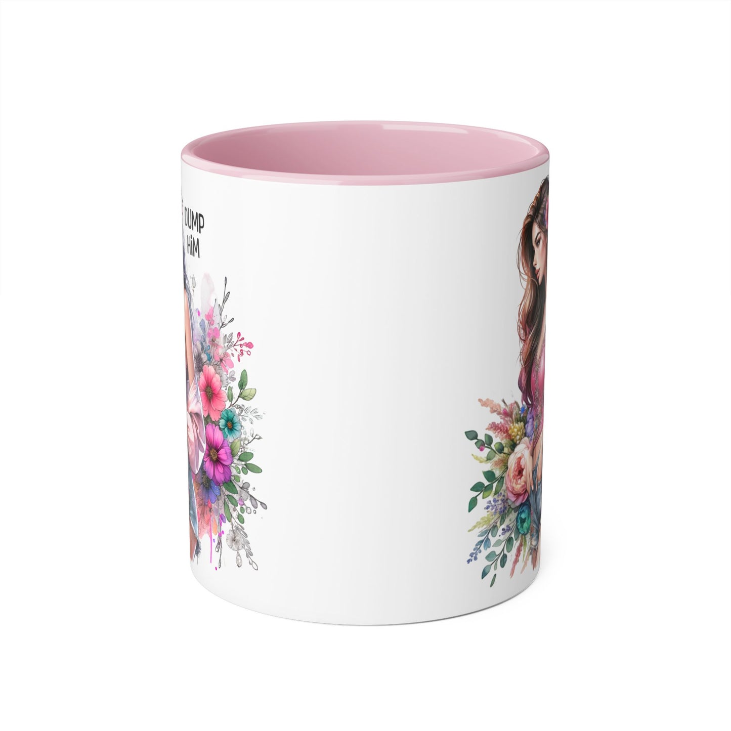 Floral Accent Mug, 11oz Coffee Cup, Gift for Her, Inspirational Mug, Cute Floral Design, Self-Love Coffee Mug