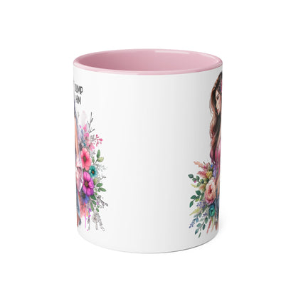 Floral Accent Mug, 11oz Coffee Cup, Gift for Her, Inspirational Mug, Cute Floral Design, Self-Love Coffee Mug