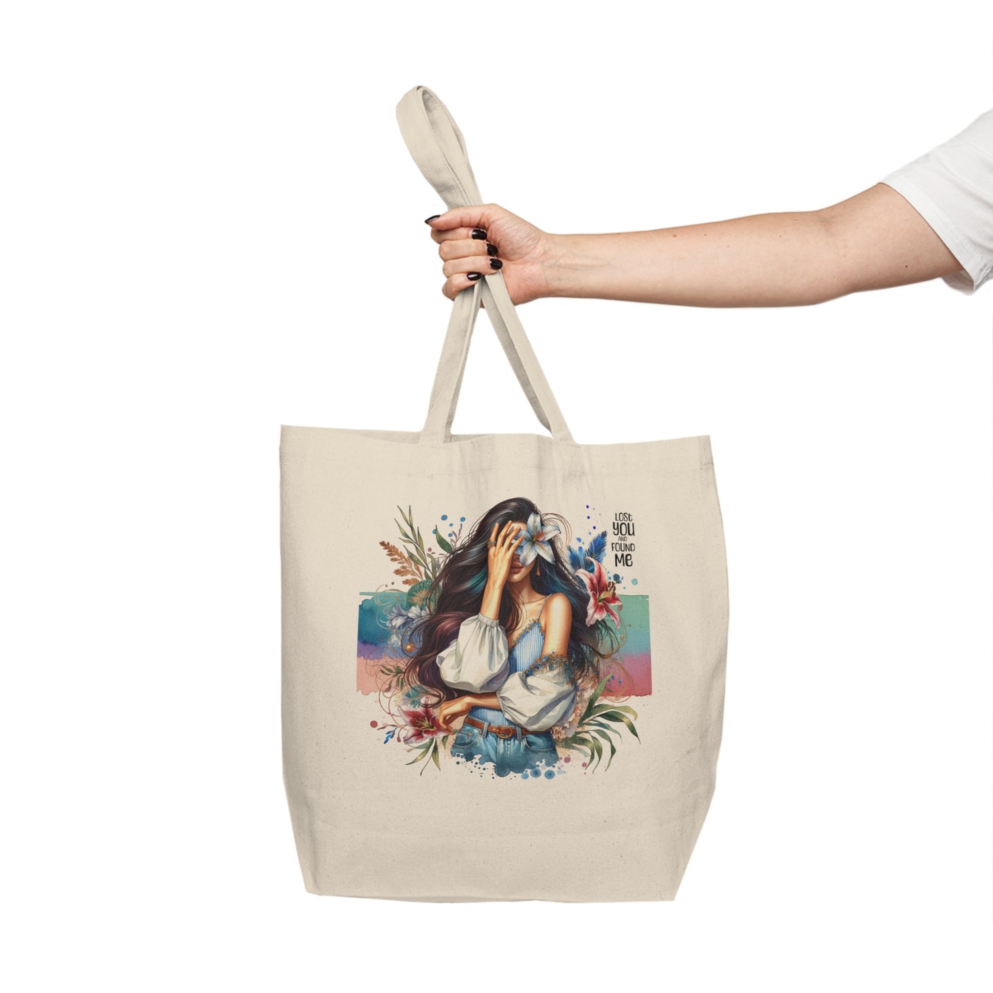 Lost You and Found Me Artistic Canvas Shopping Tote - Eco-Friendly Reusable Bag, Boho Chic, Beach, Grocery, Gift Idea