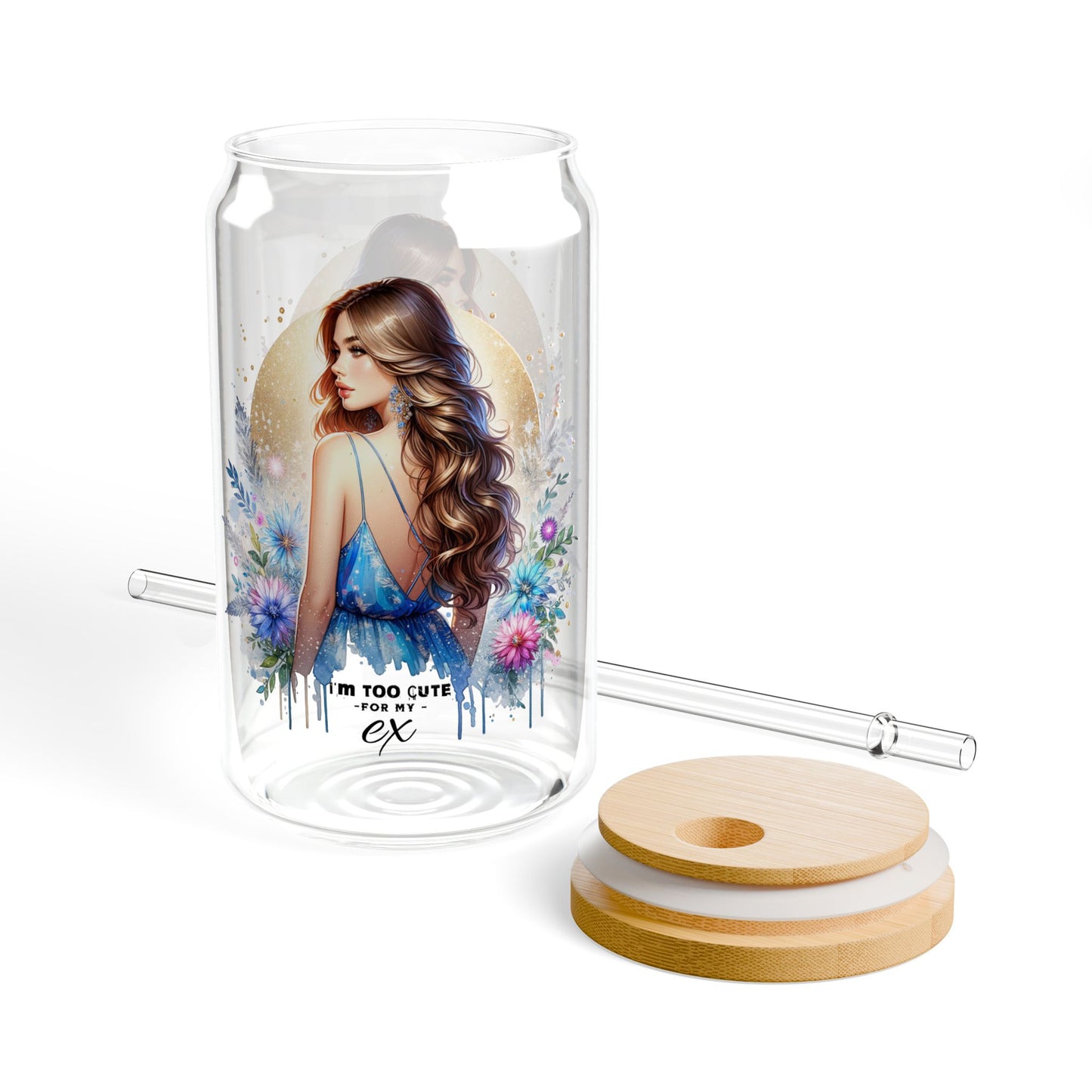 I'm Too Cute For My Ex Stylish Glass Sipper, 16oz Drinkware, Beautiful Art, Eco-Friendly, Summer Essentials, Perfect Gift, Home & Kitchen Decor