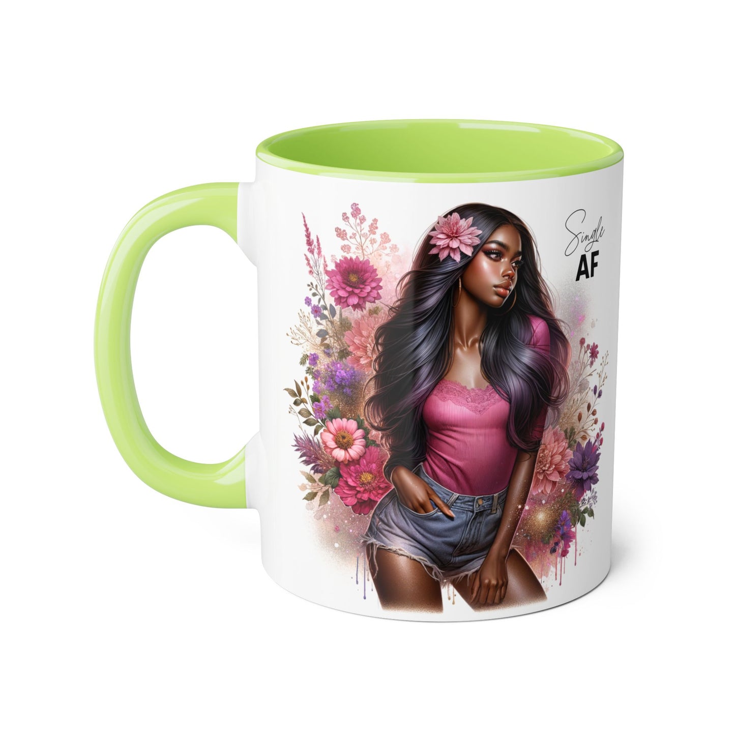 Colorful Floral Single AF Accent Mug, Aesthetic Coffee Cup for Coffee Lovers, Unique Gift for Birthdays, Special Occasions, Art Enthusiasts