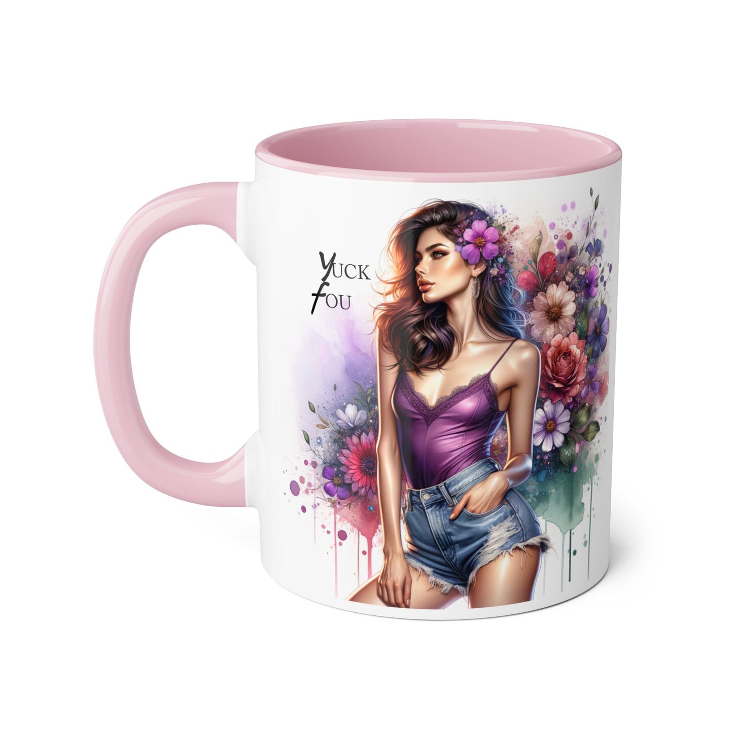 Yuck Fou Vibrant Accent Mugs, 11oz - Stylish Floral Design, Perfect for Gifts, Home Decor, Coffee Lovers, Inspirational Drinkware