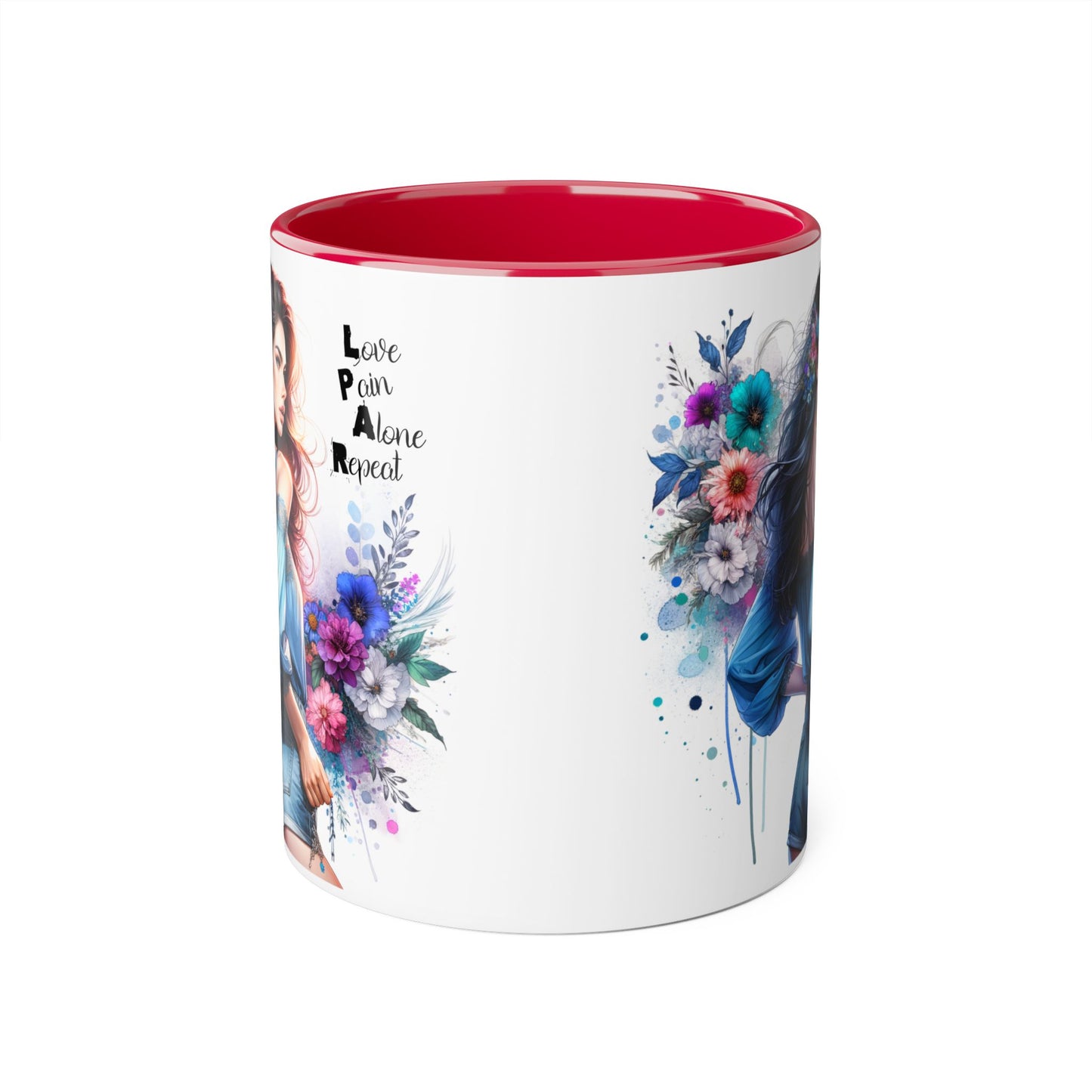 Floral Accent Mug, Inspirational Coffee Cup, Love Yourself Gift, Unique Drinkware, Artistic Ceramic Coffee Mug