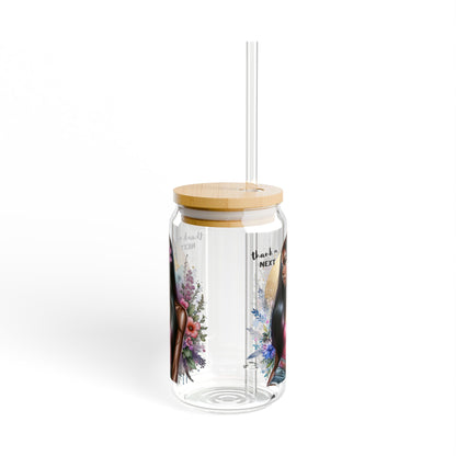 Thank U, Next Fashionable Sipper Glass, 16oz | Stylish Drinkware, Gift for Her, Summer Party, Eco-Friendly, Floral Design, Trendy Hydration