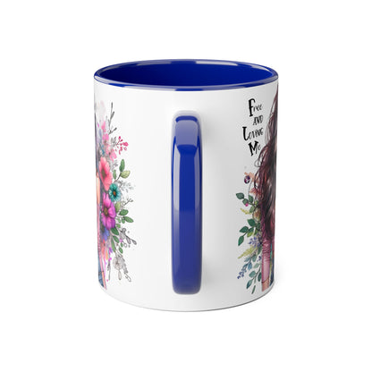 Free and Loving Me Chic Art Mug, Emotional Inspiration, Gift For Friends, Coffee Lover, Floral Design, Daily Motivation