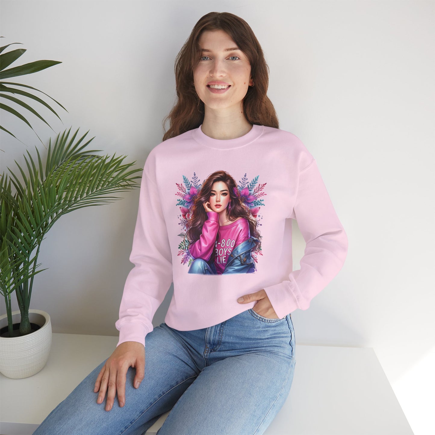 1-800-Boys-Lie Trendy Crewneck Sweatshirt - Cozy Unisex Pullover, Perfect for Casual Days, Gifts for Her, Cute Fashion Layering, Everyday Style