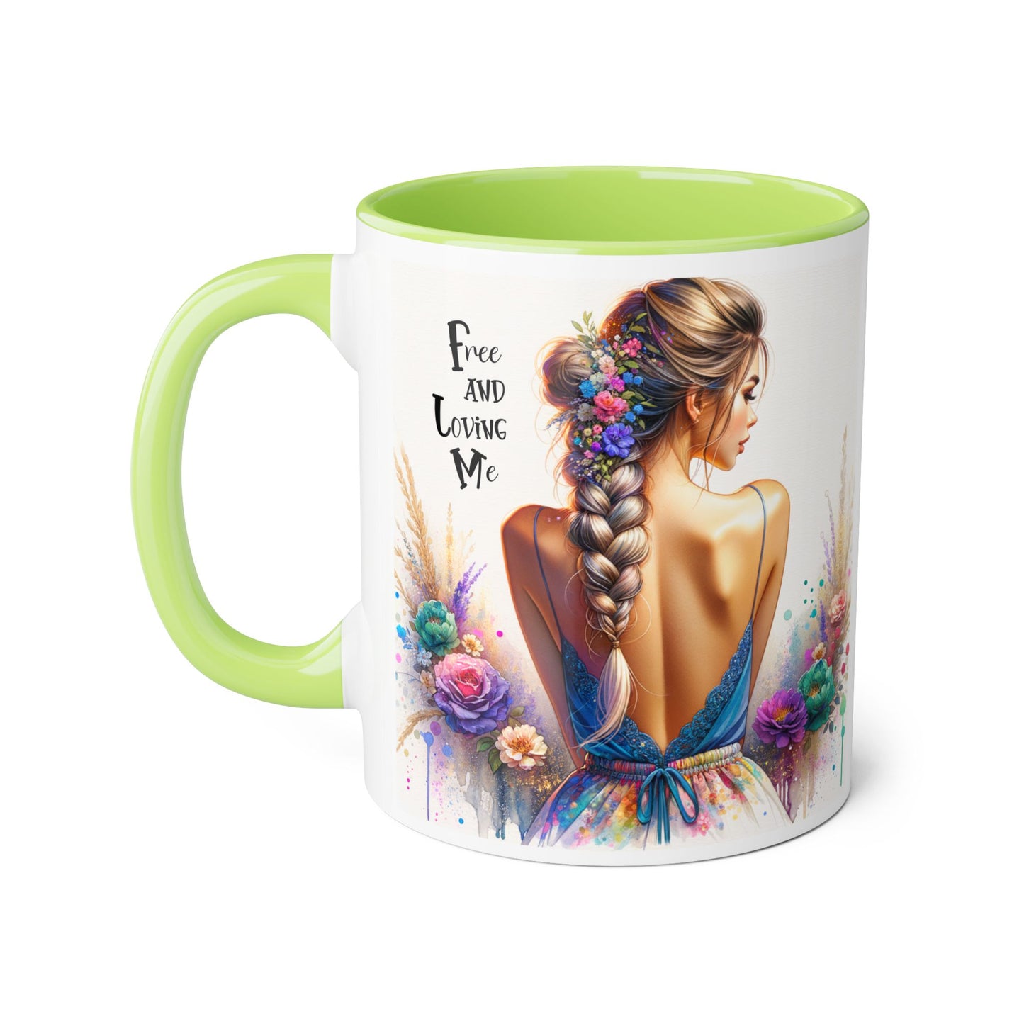 Free and Loving Me Floral Freedom Accent Mug - Inspirational Coffee Cup, Gift for Her, Artist Mug, Tea Lover's Cup, Home Decor