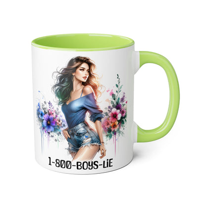 Chic Watercolor Accent Mugs, Floral Coffee Cup, Gift for Her, Trendy Drinkware, Unique Office Mug, 1-800-BOYS-LIE
