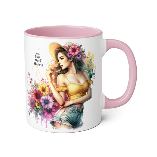 I Can Buy Myself Flowers Chic Floral Accent Mug, Coffee Cup, Gift for Flower Lovers, Tea Mug, Spring Decor, Mother's Day, Home Office Vibe