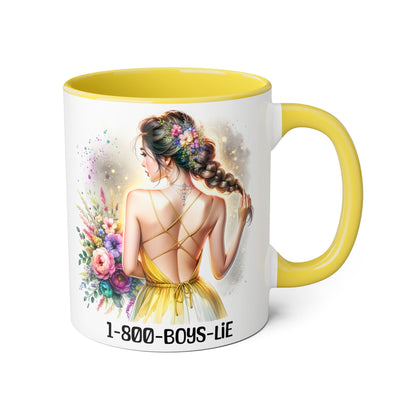 1-800-BOYS-LIE Chic Floral Accent Mug, Artistic Coffee Cup, Gift for Her, Inspirational Tea Mug, Floral Design Drinkware, Home Decor