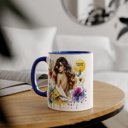 Straight Outta Divorced Humoristic Vibrant Accent Mugs, Floral Coffee Cup, Artistic Drinkware, Gift for Her, Home Decor, Unique Mug