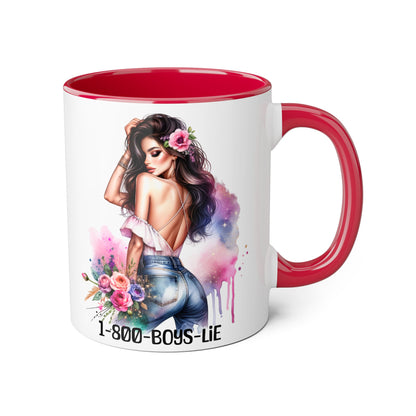 Stylish Accent Mugs, 11oz - Fun Gift for Friends, 1-800-BOYS-LIE, Coffee Lover Present, Unique Mug for Selfies